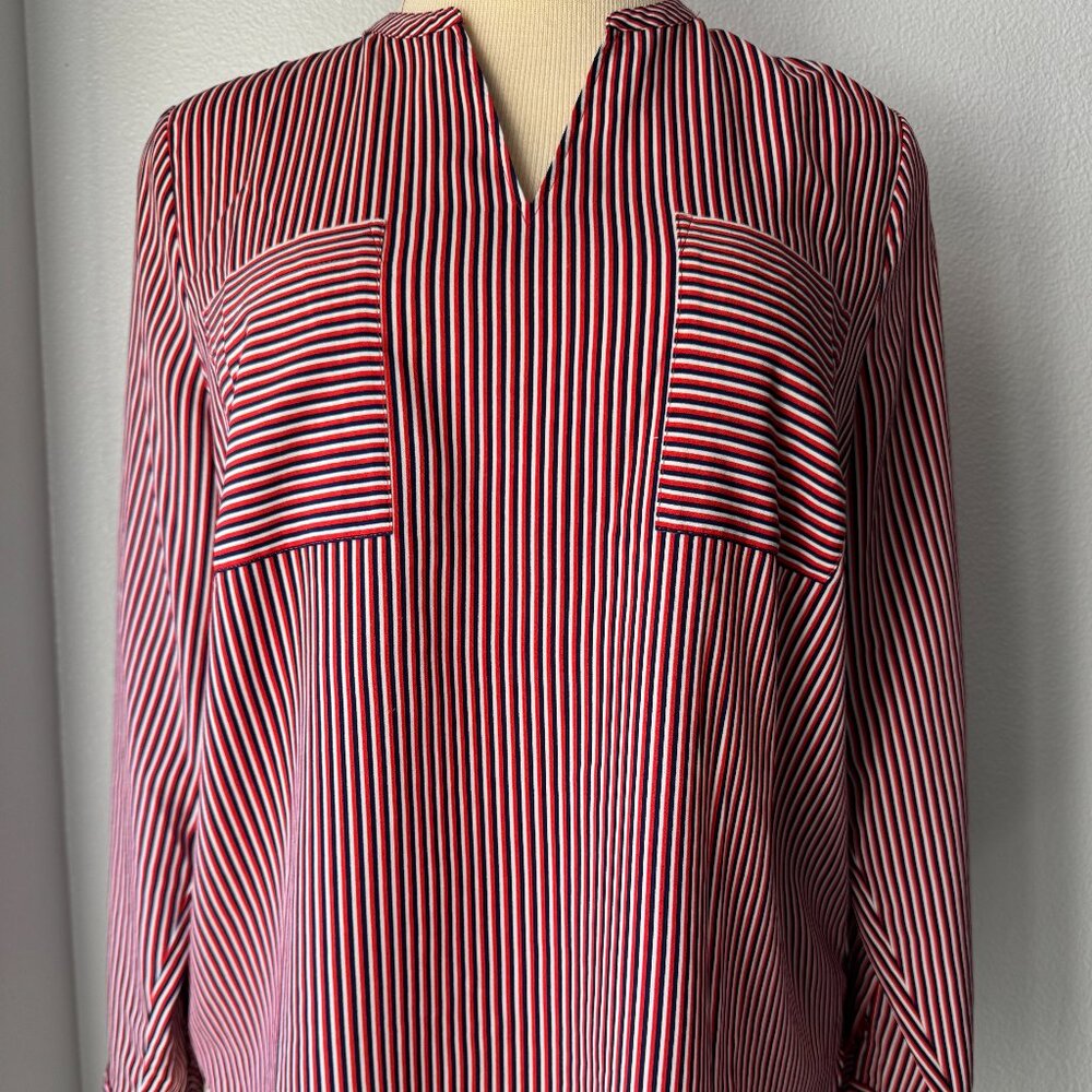 CAbi Franklin Blouse #5335 Red White Blue Striped Longsleeve-XL